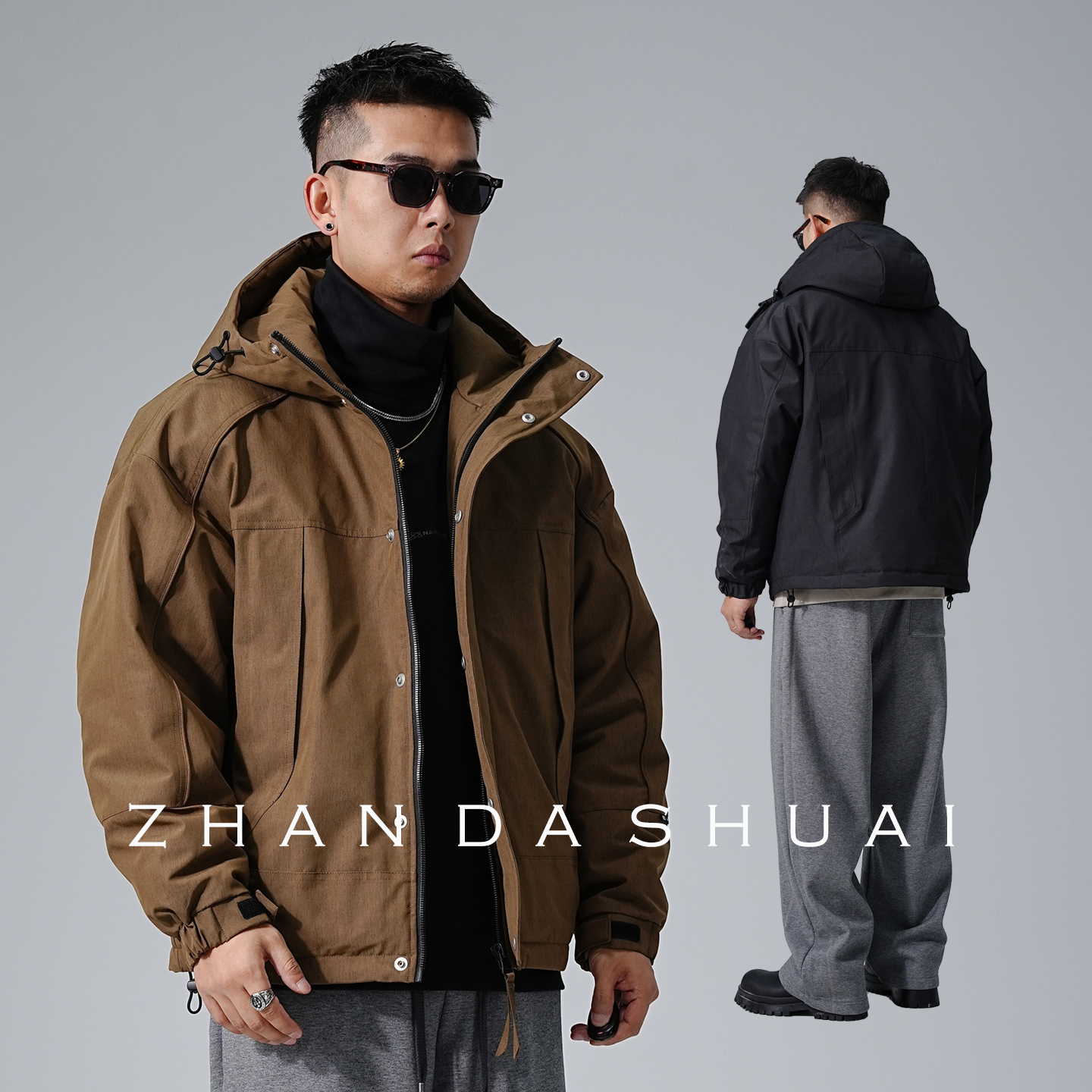 90白鸭绒工装连帽羽绒服男宽松潮