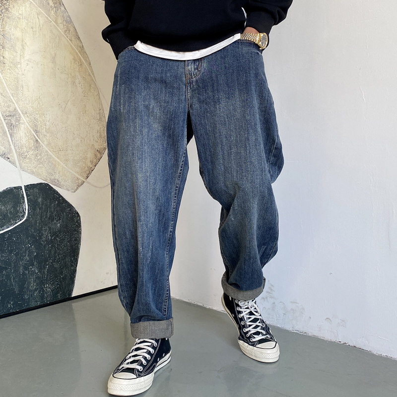 春秋季美式休闲痞帅高端水洗复古牛仔裤男直筒宽松阔腿锥形裤子潮