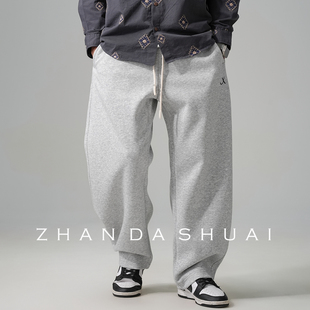 重磅刺绣灰色卫裤 占大帅 春季 美式 潮 男直筒宽松抽绳百搭阔腿长裤