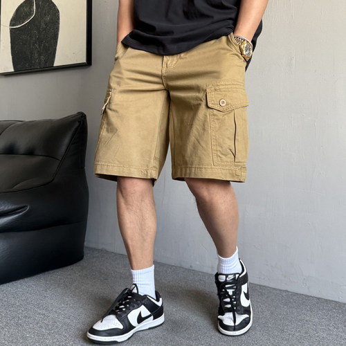 重磅卡其色工装短裤男宽松百搭