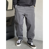 美式 休闲痞帅重磅复古深灰色工装 裤 秋季 男直筒宽松百搭弹力锥形裤