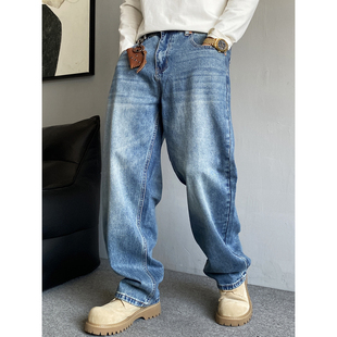 男直筒宽松通勤百搭阔腿裤 复古高级感痞帅重磅水洗牛仔裤 美式 秋季