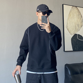 休闲痞帅重磅缉明线黑色圆领卫衣男宽松潮牌百搭长袖 春季 美式 上衣