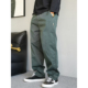 男直筒宽松紧腰锥形长裤 秋季 裤 休闲高级感痞帅拼接军绿色工装 美式