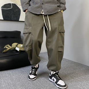 男宽松抽绳哈伦运动束脚裤 裤 子潮 休闲痞帅加绒加厚工装 占大帅美式
