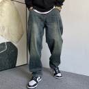 男直筒宽松百搭锥形阔腿裤 休闲复古重磅加绒牛仔裤 子潮 美式 秋冬季