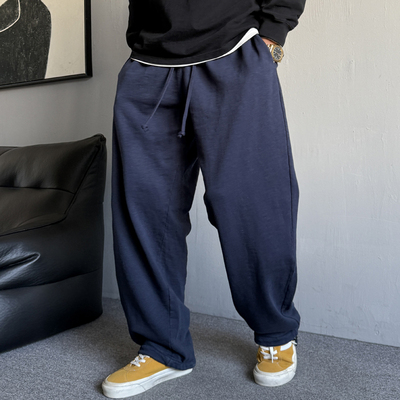 秋冬季美式休闲痞帅重磅运动卫裤男直筒宽松抽绳百搭阔腿裤子纯棉