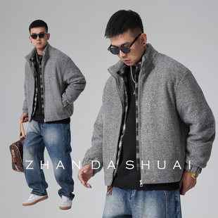 占大帅 高级感痞帅90白鸭绒假两件立领羽绒服男宽松保暖外套 冬季