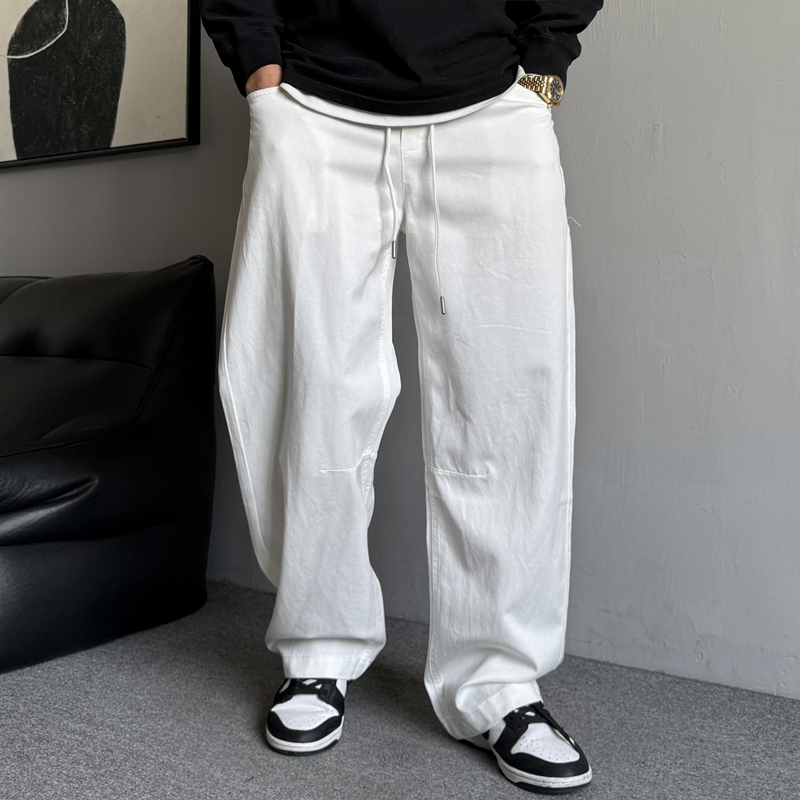 莱赛尔天丝白色休闲裤男直筒宽松
