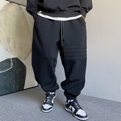 条纹黑色卫裤男宽松抽绳百搭