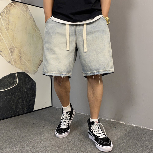水洗复古牛仔短裤男宽松