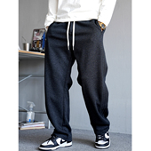 秋季 男直筒宽松抽绳百搭运动长裤 美式 休闲痞帅重磅深灰色针织卫裤