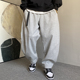 春秋季 子 男直筒宽松抽绳百搭阔腿运动裤 美式 休闲痞帅灰色针织卫裤