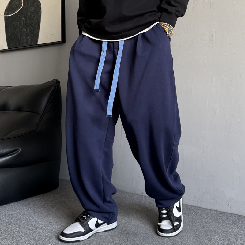 春季美式休闲痞帅撞色针织卫裤男直筒宽松抽绳百搭运动阔腿裤子潮,男装,卫裤,淘宝优惠券,粉丝福利购,淘宝优惠卷