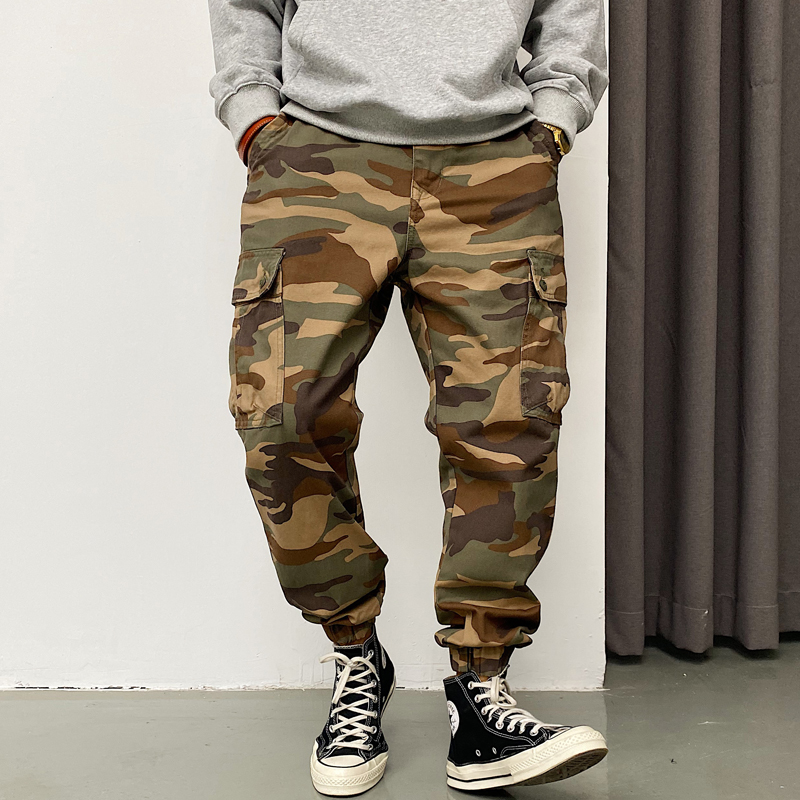 痞帅迷彩裤男特种兵耐磨美式潮牌复古余文乐工装裤宽松束脚长裤子
