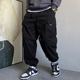 美式 休闲痞帅重磅黑色加绒大口袋工装 裤 秋冬季 男宽松百搭束脚裤 子