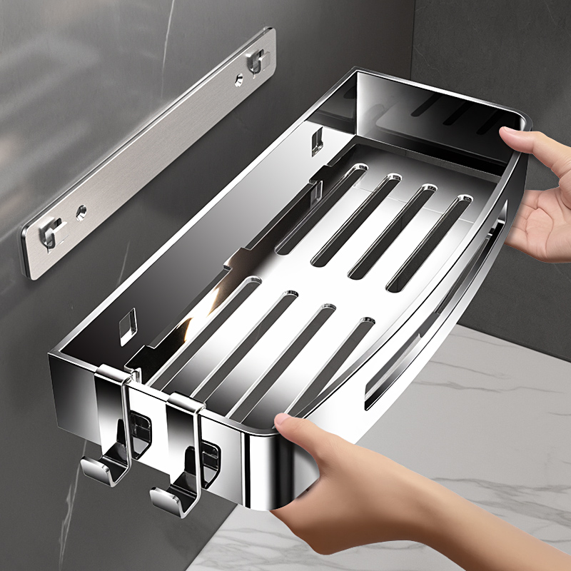 304不锈钢免打孔浴室置物架