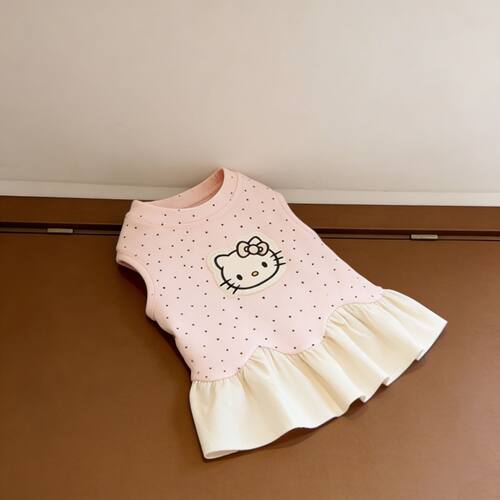 宠物狗狗衣服春夏款可爱粉波点HelloKitty背心裙中型犬柯基法斗