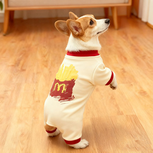狗狗衣服趣味薯条风 米白薯条秋冬四脚衣防掉毛中型犬柯基法斗