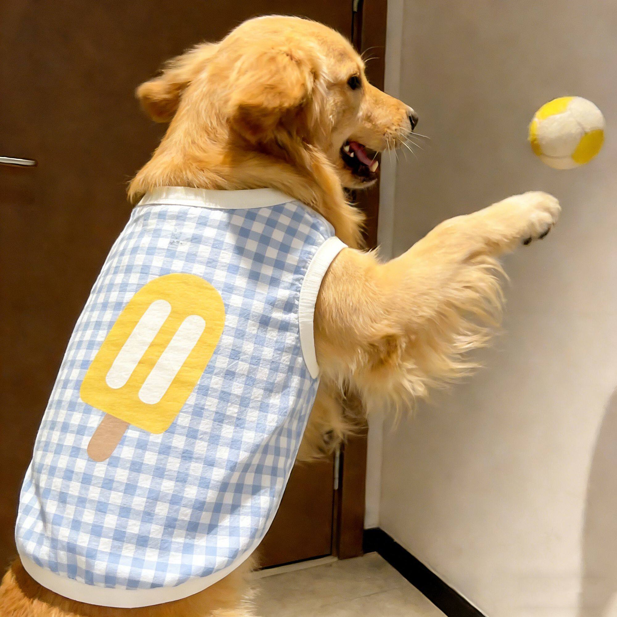 宠物狗狗衣服春秋款格子雪糕印花亲肤透气背心大型犬金毛拉布拉多