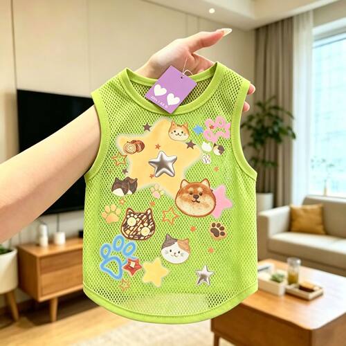 宠物狗狗衣服柴犬猫咪星星印花网眼透气清晰背心猫咪小中型犬春夏