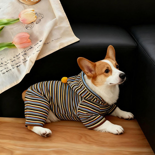 狗狗衣服连帽条纹宠物秋冬四脚衣防掉毛中型犬柯基柴犬法斗巴哥