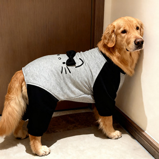 狗狗衣服灰黑撞色HelloKitty立体蝴蝶结秋冬四脚衣大型犬金毛萨摩