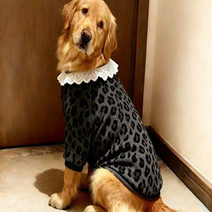 25狗狗新款 衣服防冻黑灰豹纹白色领口秋冬两脚衣金毛萨摩保暖
