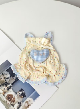 宠物黄色波点花边裙宠物狗狗泰迪比熊雪瑞纳小型犬夏季吊带公主裙