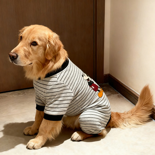 狗狗新款 米奇秋冬四脚衣大型犬金毛萨摩 衣服防冻灰黑条纹经典