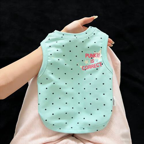宠物狗狗衣服薄荷绿黑色小波点字母印花清新透气背心小型犬春夏款