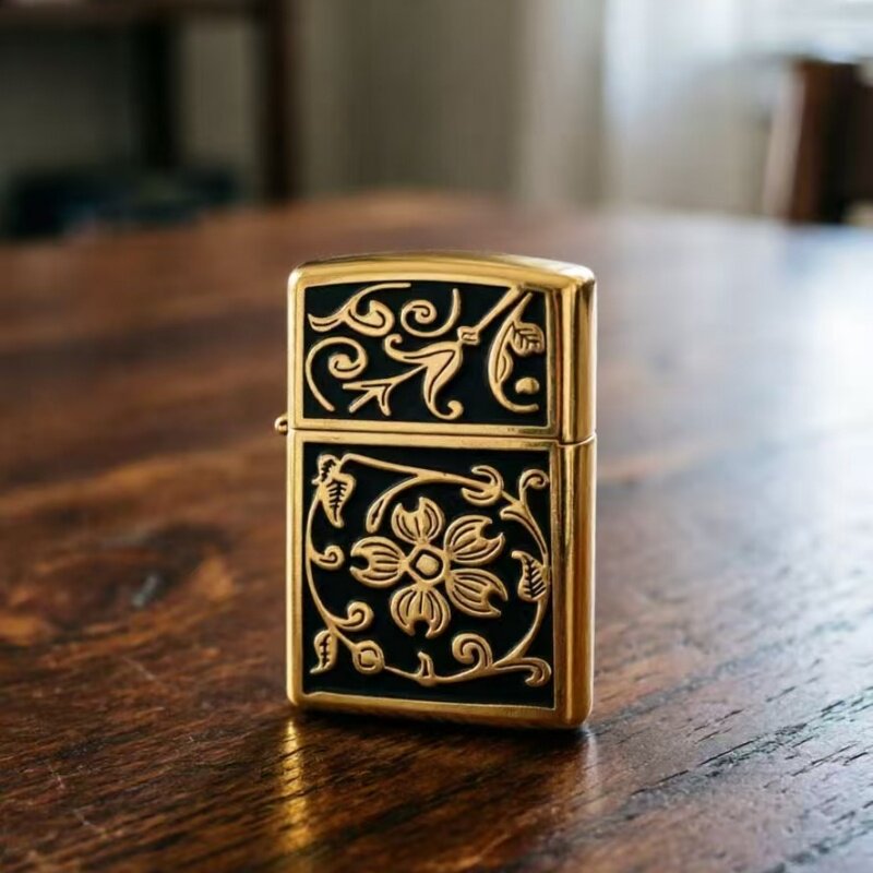 Zippo之宝 黑金藤蔓贴章打火机 黄铜复古工艺男士收藏级煤油火机