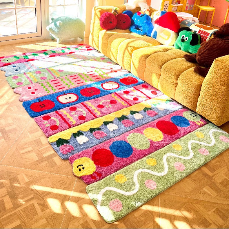 卡通多巴胺植绒簇绒组合地毯客厅儿童房卧室床边毯毛绒地垫脚垫子