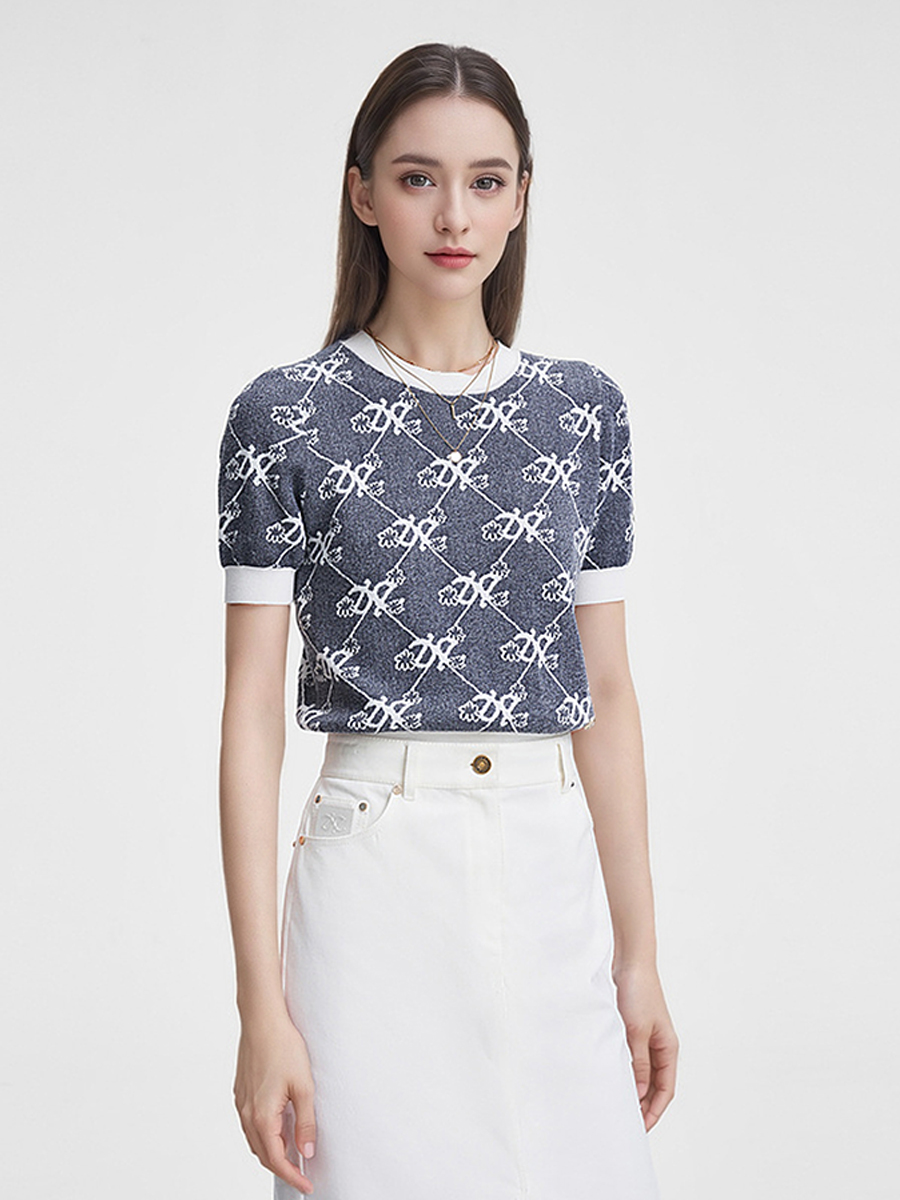 OHD&ONE套头圆领撞色提花针织衫