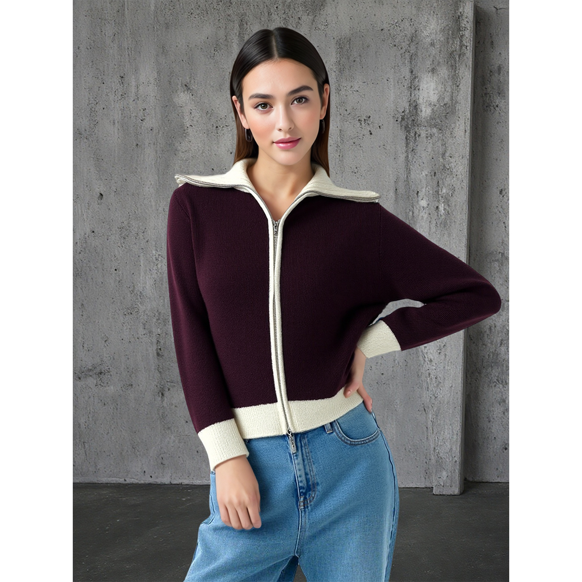 羊毛混纺厚款保暖针织开衫