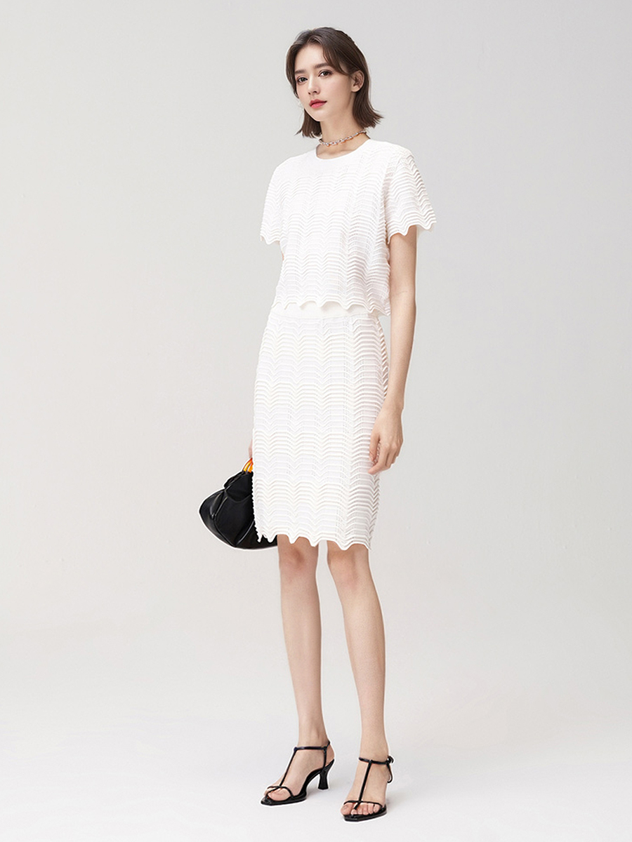 OHD&ONE短袖波浪纹针织裙套装