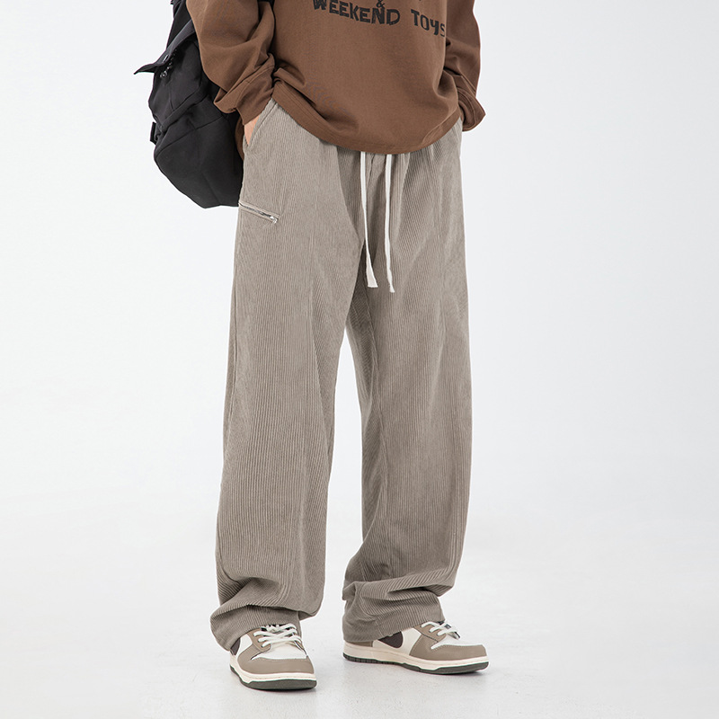 AFZZ秋冬日系复古质感灯芯绒直筒休闲裤秋拉链宽松长裤子男女情侣