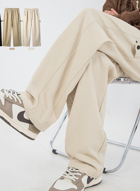 AFZZ秋季新款质感斜纹拼接设计工装休闲裤复古纯棉可调节长裤子