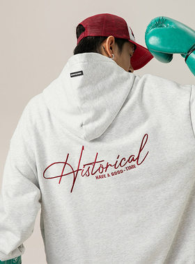 AFZZ秋冬美式400G复古重磅加绒连帽卫衣字母刺绣休闲帽衫宽松外套