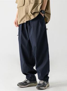 AFZZ侧边拉链口袋设计工装休闲裤2024夏季款机能风户外薄打褶长裤