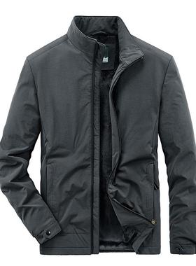 28819A加绒款纯色系冬季男士运动休闲夹克加绒厚保暖外套舒适耐脏