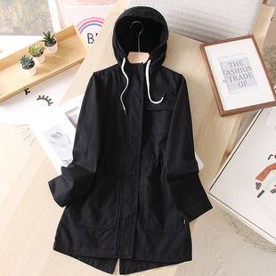 原 澳洲单春季硬朗风全棉纱卡宽松显瘦中长款连帽工装外套女风衣