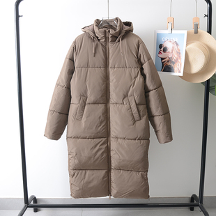 外贸出荷兰!秋冬女士百搭基础款纯色连帽宽松中长款保暖棉服女