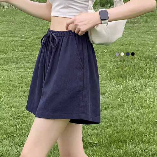 麻混纺阔腿短裤薄款显瘦