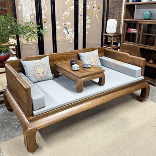 新中式实木罗汉床小户型罗汉榻推拉床榻榫卯老榆木简约客厅家具