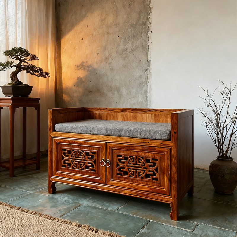 全实木原木换鞋凳矮凳子