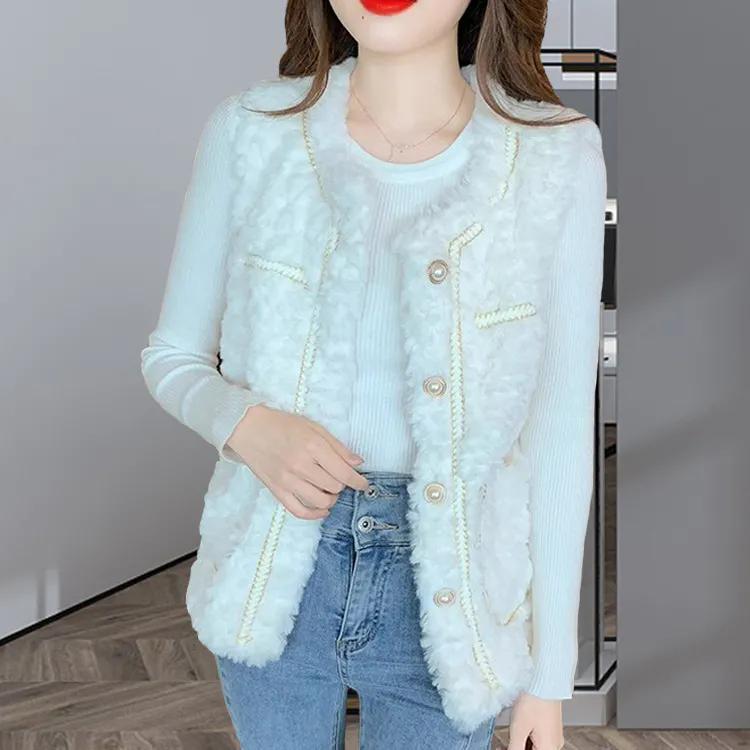 2024秋冬新款小香风马甲女羊羔毛绒外套时尚洋气皮毛一体背心马夹