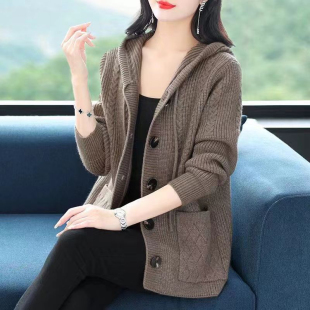 春季针织开衫女士宽松韩版2026年新款爆款连帽上衣外搭毛衣外套