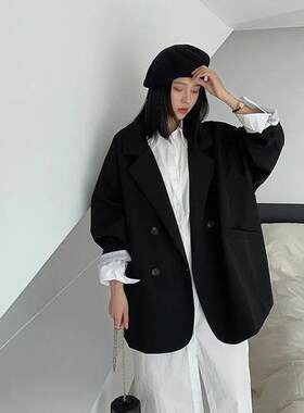 oversize落肩袖西装外套女春秋宽松高级设计感小众休闲阔版西服