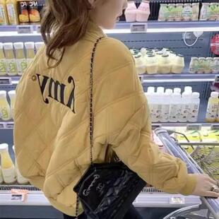 刺绣棉衣外套女冬季新款百搭设计感菱格保暖开衫圆领上衣棉服棉袄